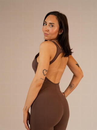 The Glow Jumpsuit Open-Back | Espresso Brown